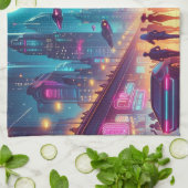 Neon Cityscape Geschirrtuch (Gefaltet)