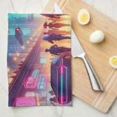 Neon Cityscape Geschirrtuch (Viertel Falte)