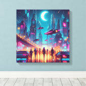 Neon Cityscape Leinwanddruck (Insitu (Holzboden))