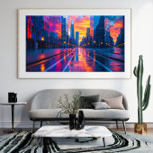 Neon Cityscape Reflections at Sunset Futuristic Fotodruck