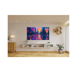 Neon Cityscape Reflections at Sunset Futuristic Fotodruck