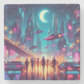 Neon Cityscape Steinuntersetzer (Vorderseite)