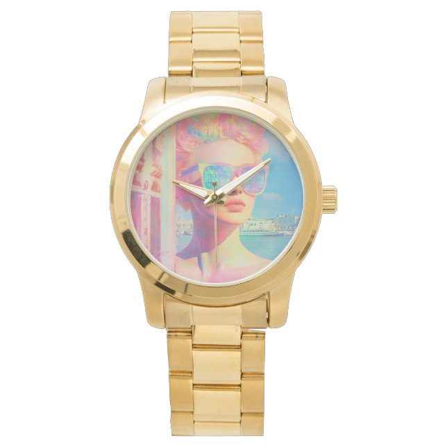 Neon Coastal Beauty mit Sonnenbrille Armbanduhr (Vorderseite)