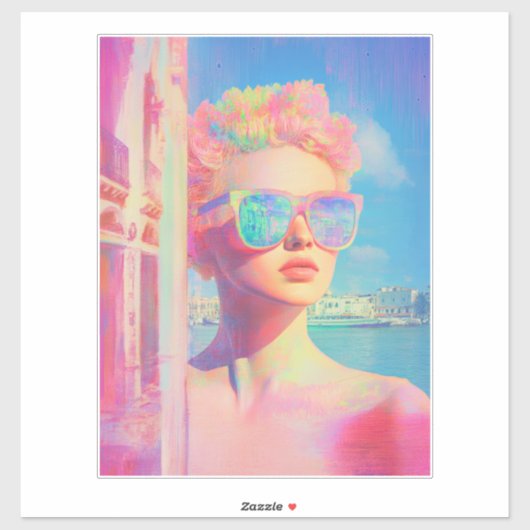 Neon Coastal Beauty mit Sonnenbrille Aufkleber (Blatt)
