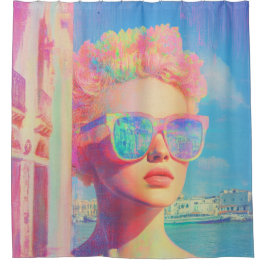 Neon Coastal Beauty mit Sonnenbrille Duschvorhang
