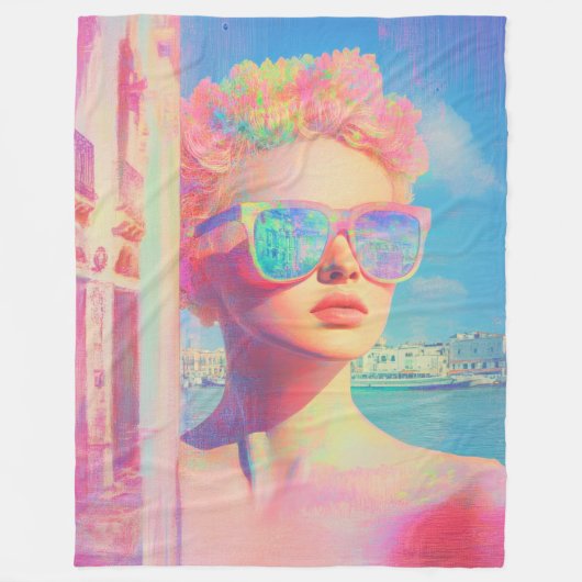 Neon Coastal Beauty mit Sonnenbrille Fleecedecke (Vorderseite)