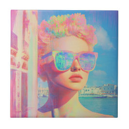 Neon Coastal Beauty mit Sonnenbrille Fliese