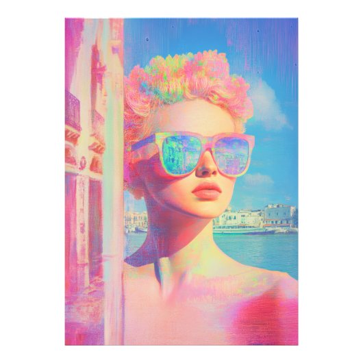 Neon Coastal Beauty mit Sonnenbrille Fotodruck (Vorne)