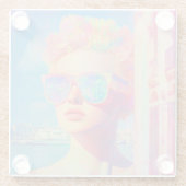 Neon Coastal Beauty mit Sonnenbrille Glasuntersetzer (Rückseite)