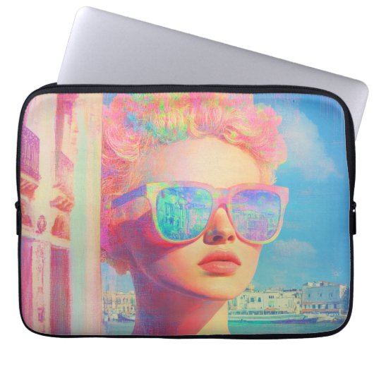 Neon Coastal Beauty mit Sonnenbrille Laptopschutzhülle (Vorderseite)