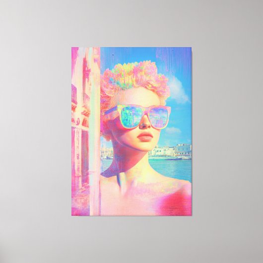 Neon Coastal Beauty mit Sonnenbrille Leinwanddruck (Vorderseite)