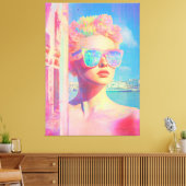 Neon Coastal Beauty mit Sonnenbrille Leinwanddruck (Insitu (Wohnzimmer))