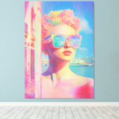 Neon Coastal Beauty mit Sonnenbrille Leinwanddruck (Insitu (Holzboden))