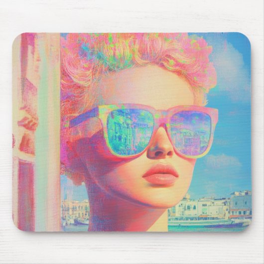 Neon Coastal Beauty mit Sonnenbrille Mousepad (Vorne)