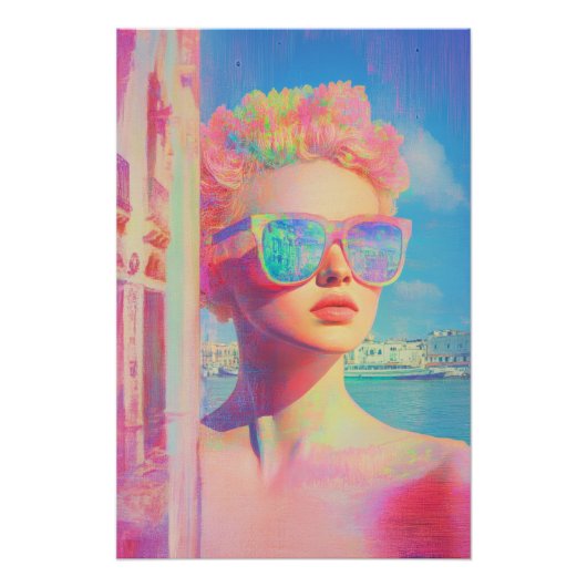 Neon Coastal Beauty mit Sonnenbrille Poster (Vorderseite)