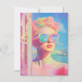 Neon Coastal Beauty mit Sonnenbrille Postkarte