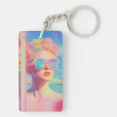 Neon Coastal Beauty mit Sonnenbrille Schlüsselanhänger (Rückseite)