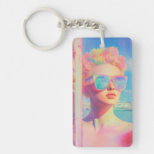 Neon Coastal Beauty mit Sonnenbrille Schlüsselanhänger