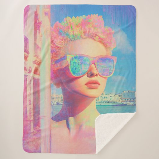 Neon Coastal Beauty mit Sonnenbrille Sherpadecke (Vorderseite)