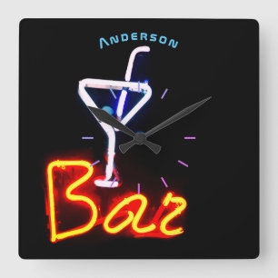Neon Cocktail Bar Den Mancave Personalisiert Wall Quadratische Wanduhr