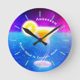 Neon COCKTAIL Hour Tropical Personalized Wall Runde Wanduhr