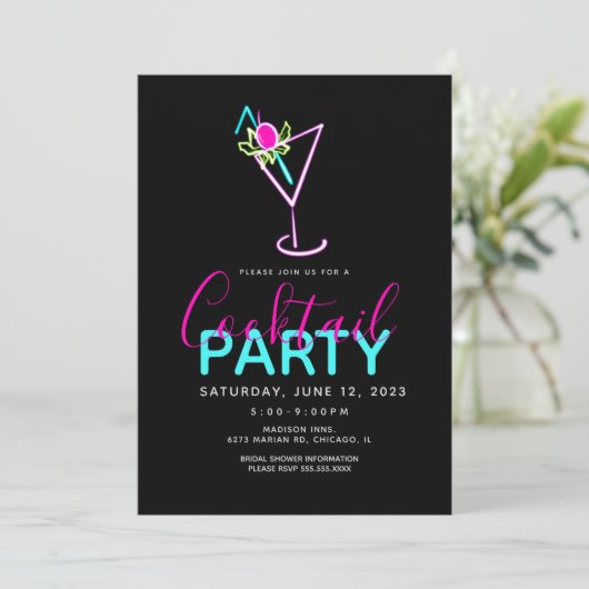 Neon Cocktail Moderne Party Einladung (Stehend Vorderseite)