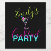 Neon Cocktail Modernes Party Weinetikett (Einzelnes Label)