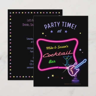 Neon Cocktail Party (anpassbar) Einladung