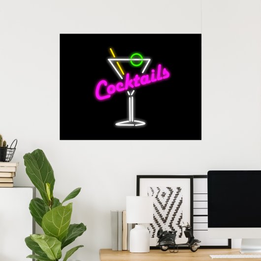 Neon Cocktail-Zeichen Poster (Heimbüro)
