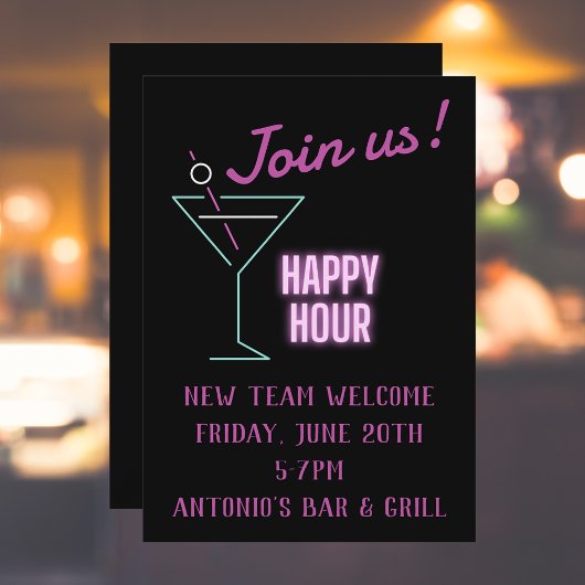 Neon Cocktails Happy Hour Invitations Einladung