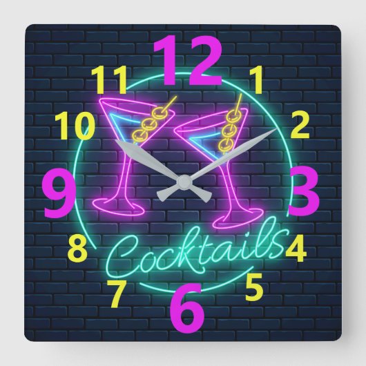Neon Cocktails Uhr Mauer-Uhr (Vorderseite)