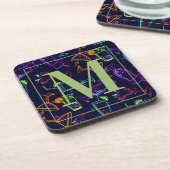 Neon Cocktails und Drinks auf der schwarzen Monogr Getränkeuntersetzer (Linke Seite)