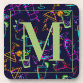 Neon Cocktails und Drinks auf der schwarzen Monogr Getränkeuntersetzer (Vorderseite)