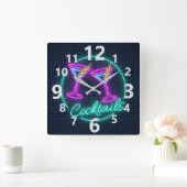 Neon Cocktails Zeichen Quadratische Wanduhr (Zuhause)
