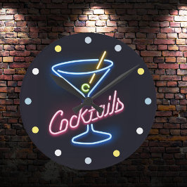 Neon Cocktails Zuhause Bar Deco Den Wall Clock Runde Wanduhr