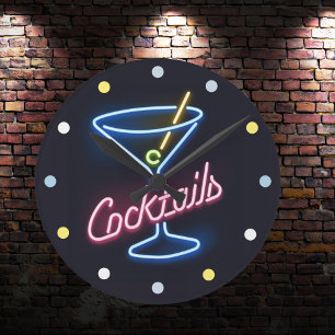 Neon Cocktails Zuhause Bar Deco Den Wall Clock Runde Wanduhr