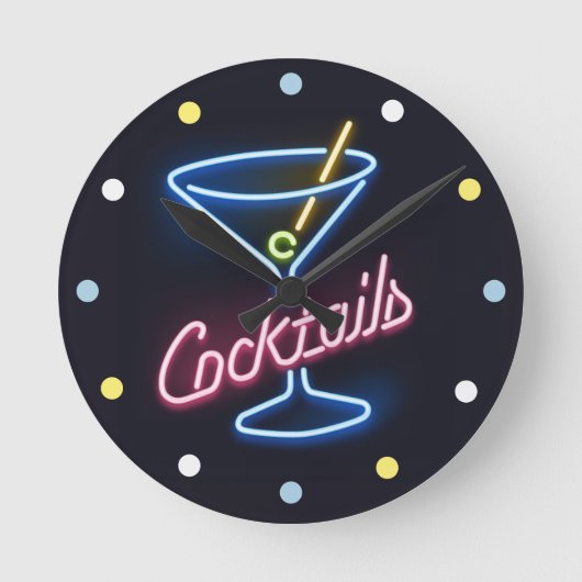 Neon Cocktails Zuhause Bar Deco Den Wall Clock Runde Wanduhr (Vorderseite)