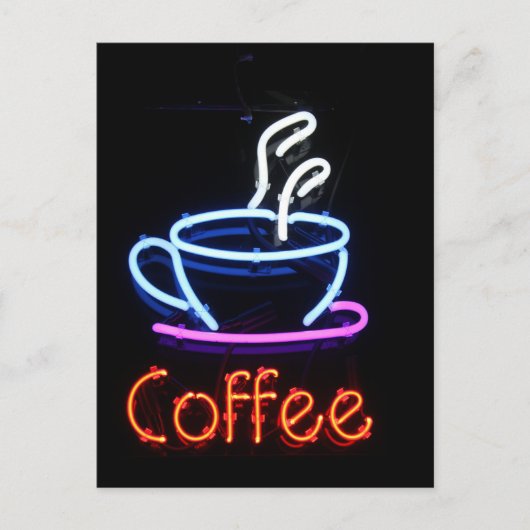 Neon Coffee Sign auf Black Postkarte (Vorderseite)
