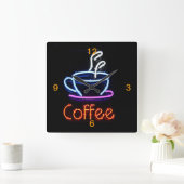 Neon Coffee Sign auf Black Quadratische Wanduhr (Zuhause)