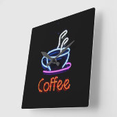 Neon Coffee Sign Quadratische Wanduhr (Winkel)