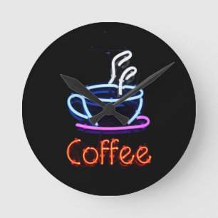 Neon Coffee Sign Runde Wanduhr