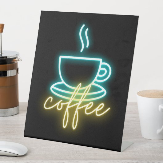 Neon Coffee Symbol & Text Sockelschild (In Situ)