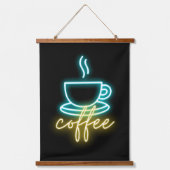 Neon Coffee Symbol & Text Wandteppich Mit Holzrahmen (Vorderseite)