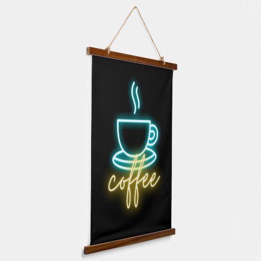 Neon Coffee Symbol & Text Wandteppich Mit Holzrahmen (Gewinkelt)