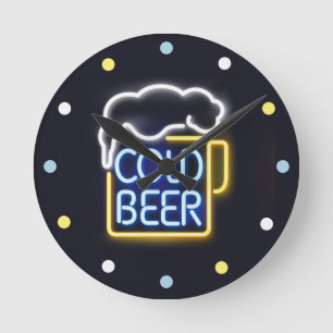 Neon Cold Beer Mancave Bar Den Wall Clock Runde Wanduhr