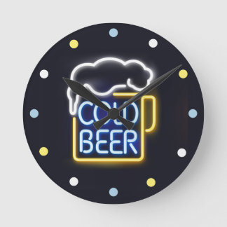 Neon Cold Beer Mancave Bar Den Wall Clock Runde Wanduhr
