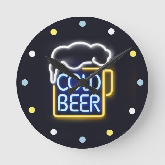 Neon Cold Beer Mancave Bar Den Wall Clock Runde Wanduhr (Vorderseite)