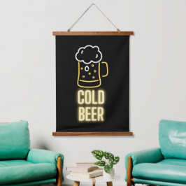Neon Cold Beer Tasse Wandteppich Mit Holzrahmen
