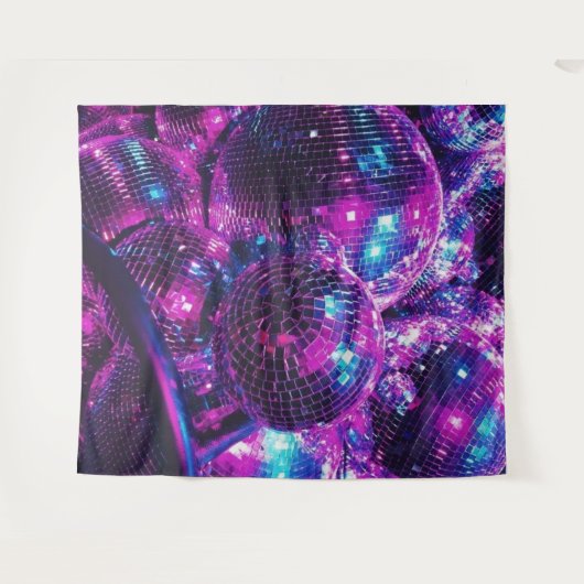 Neon Color Disco Ball Tapestes Wandteppich (Vorderseite (Horizontal))