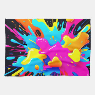 Neon Color Splash Art Geschirrtuch